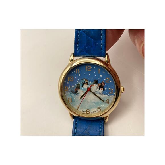Milon Winter Scene Watch Penguins Snowman - New Battery-Leather Adjustable Band - Picture 3 of 5